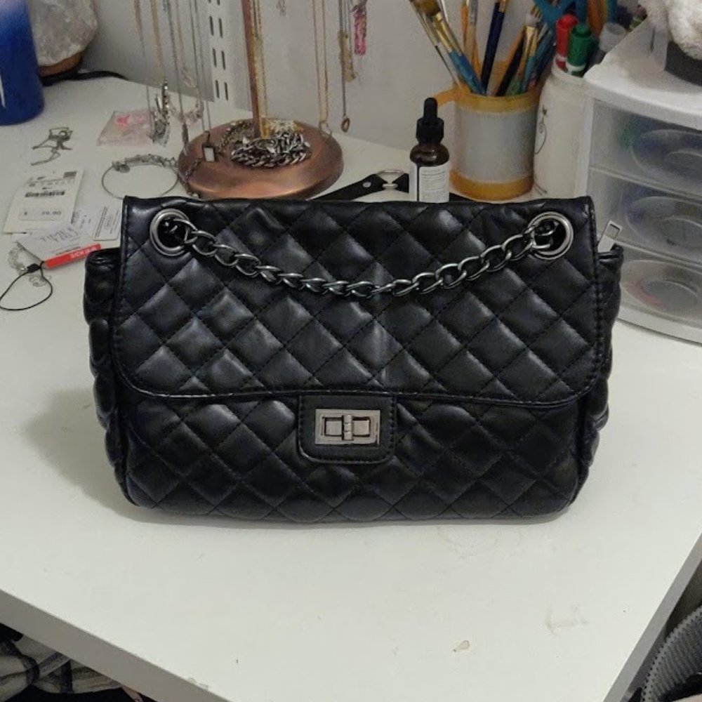 Black Faux Leather Crossbody Bag